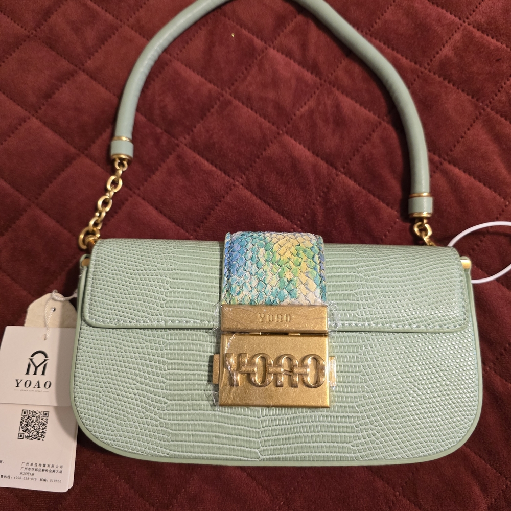 Pastel Green Shoulder Bag with Colorful Strap